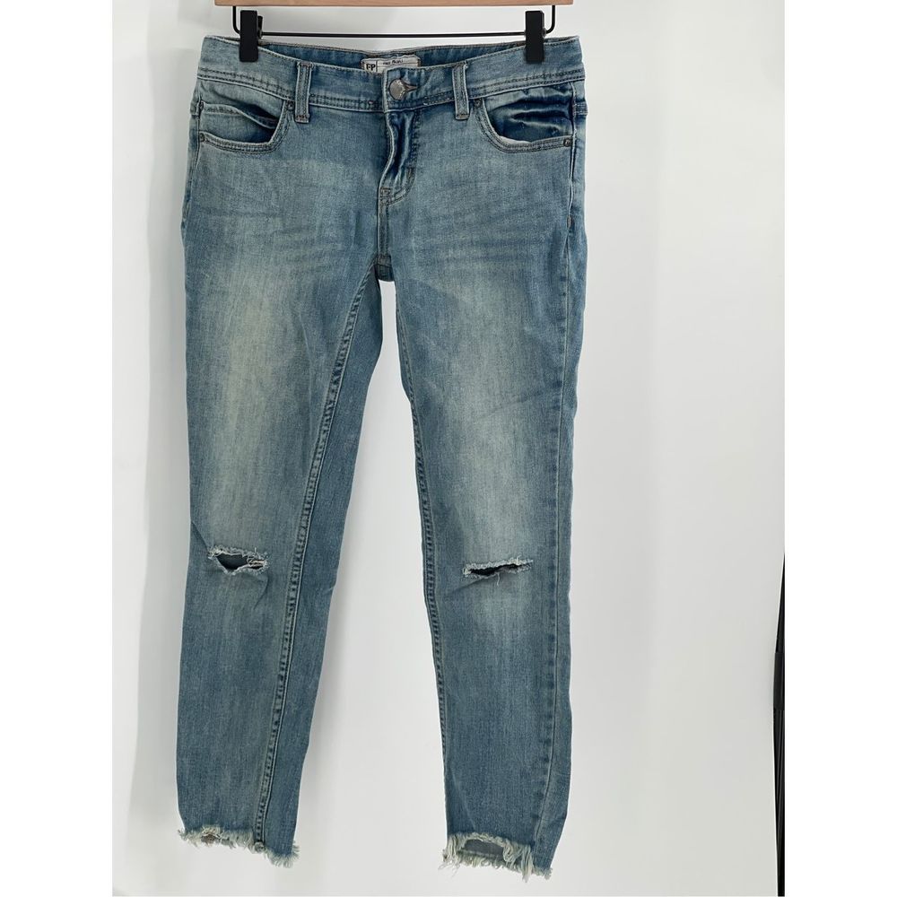 Free People Jeans Women‎ Size 26 Blue Distressed Low Rise Raw Hem